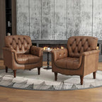 Lumibee Faux Leather Armchairs, Contemporary Accent Chairs Set of 2 with Nailhead Trims & Wood Legs for Living Room, Upholstered Comfy Arm Chairs for Office,Bedroom-Brown