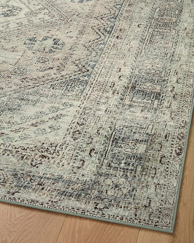 Loloi Magnolia Home by Joanna Gaines Sinclair Collection SIN-04 Natural/Sage 2'-3" x 7'-6", .25" Pile Height, Machine Washable, Runner Rug
