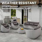 Lanai Outdoor Furniture Set: 6-Piece Aluminum Woven Rope Patio Conversation Sofa Set w/Table - Modern Cushions Couch Set - No Assembly Metal Porch Seating for Deck Yard Garden Pool Hotel Resort