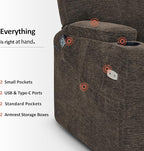 MCombo Lay Flat Dual Motor Power Lift Recliner Chair with Massage & Dual Heating, Arm Storage, Extended Footrest, USB A/C Ports & Cup Holders, Infinite Position for Elderly, Fabric LC002 (Brown)