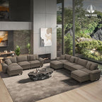 HERA'S HOUSE 124" Modular Sectional Sofa, Oversized Couches for Living Room, Comfy Cloud Couch 3-Seater Deep Seat Sofa with Throw Pillow, Chenille Ash