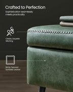 VASAGLE EKHO Collection - Storage Ottoman Bench, Entryway Bedroom Bench, 15 Gallons, Synthetic Leather with Stitching, Mid-Century Modern, Safety Hinges, Loads 660 lb, Forest Green ULOM074C01