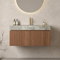 Bathroom Vanity with Sink 36 Inch, Floating Bathroom Vanity Sink Cabinet with Drawer and Door, Undermount Sink & Light Gray Sintered Stone Top, Pre-Assembled, Espresso