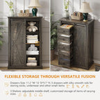 5 Drawers Dresser for Bedroom w/Sliding Barn Door, Farmhouse Wood Dresser with LED Lights, Chest of Drawers Tall Dressers for Bedroom, Living Room, Hallway, Kids Room, Brown
