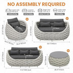 Patio Conversation Deck Furniture Sets: 6-Piece Aluminum Woven Rope Outdoor Sofa Set - Modern Cushions Couch Set - No Assembly Metal Porch Seating for Deck Yard Garden Lanai Pool Hotel Resort
