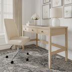 Martha Stewart Rhett Home Office Desk with 3 Drawers and Tapered Legs in Light Natural with Antique Bronze Hardware