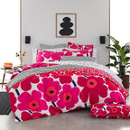 Marimekko - Queen Comforter Set, Cotton Bedding with Matching Shams, Lightweight Home Decor for All Seasons (Unikko Red, Queen)