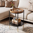 Tribesigns Round Side Table Set of 2, 2-Tier End Table with Solid Wood and Metal, Industrial Nightstand for Small Spaces, Living Room, Bedroom, Study Room (Rustic Brown)