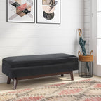 SIMPLIHOME Owen 48 inch Wide Mid Century Modern Rectangle Rectangular Storage Ottoman in Midnight Black Vegan Faux Leather, Assembled, for the Living Room, Entryway and Family Room