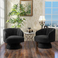 Swivel Accent Chair Set of 2,Upholstered Velvet 360° Swivel Barrel Chair for Living Room Overstuffed Bouncle Reading Chair Round Armchair for Bedroom,Vanity,Office (Black)