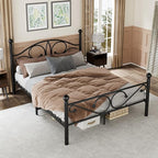 Metal Queen Single Bed Frame with Storage Space, 82.7" in Steel Bed Frame with Protective Foot Pads, Strong Bearing Capacity Queen Size Bed, Easy Assembly, Underbed Storage Space（40.1 inch）