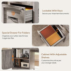 Farmhouse Executive Desk with Drawers, 55" Home Office Desks with Fast Charging Station, Lockable File Cabinet, Wood Writing Computer Desk for Work, Study, Grey