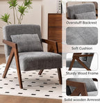 Mid-Century Modern Accent Chair Set of 2 with Solid Wood Frame，Upholstered Chenille Living Room Arm Chairs with Pillow for Bedroom, Living Room, Reading Room, Balcony, Grey