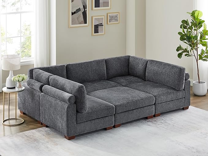 VANOMi Large Modular Sectional Sofa, Oversized Couch with Ottoman, Cloud Couch Deep Seat Sofa with Thick Cushion, Convertible Sectional Couches for Living Room Office Apartment