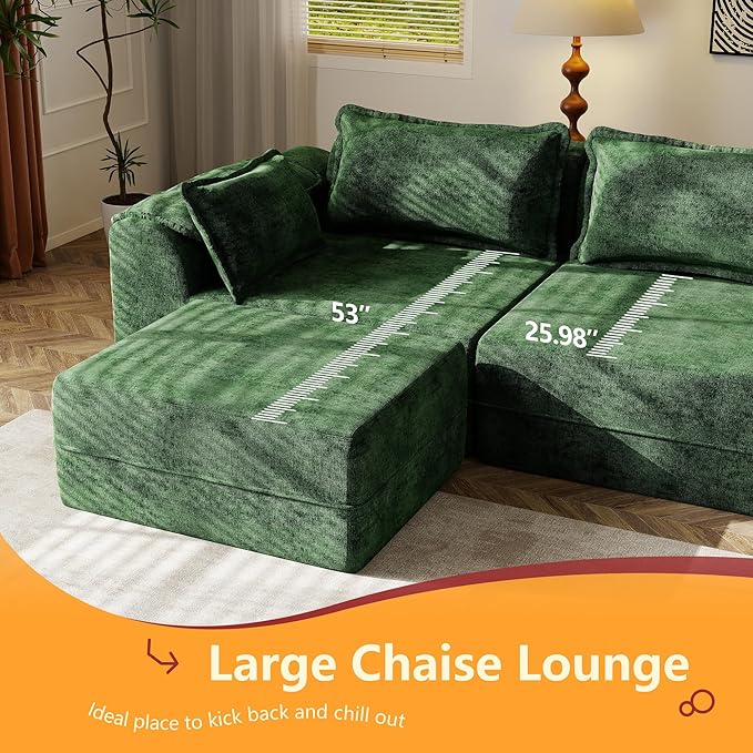 Hobestluk Cloud Single Sofa Memory Foam Couch with Deep Seat L Shaped Sofa with Removable Cover Large Couch for Living Room (Green, Single Sofa)