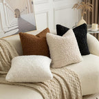 Pack of 2 Curly Teddy Wool Faux Fur Throw Pillow Covers Fuzzy Accent Soft Sherpa Pillowcases Sheepskin Fleece Decorative Cushion Case for Sofa Couch Living Room 26x26 Inch Black