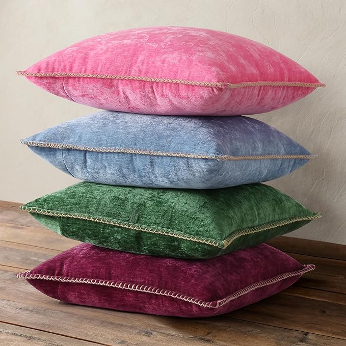 decorUhome Christmas Chenille Soft Throw Pillow Covers 12x20 Set of 2, Lumbar Velvet Farmhouse Neutral Decorative Euro Pillow Covers with Stitched Edge for Couch Sofa Bed Home Decor, Green
