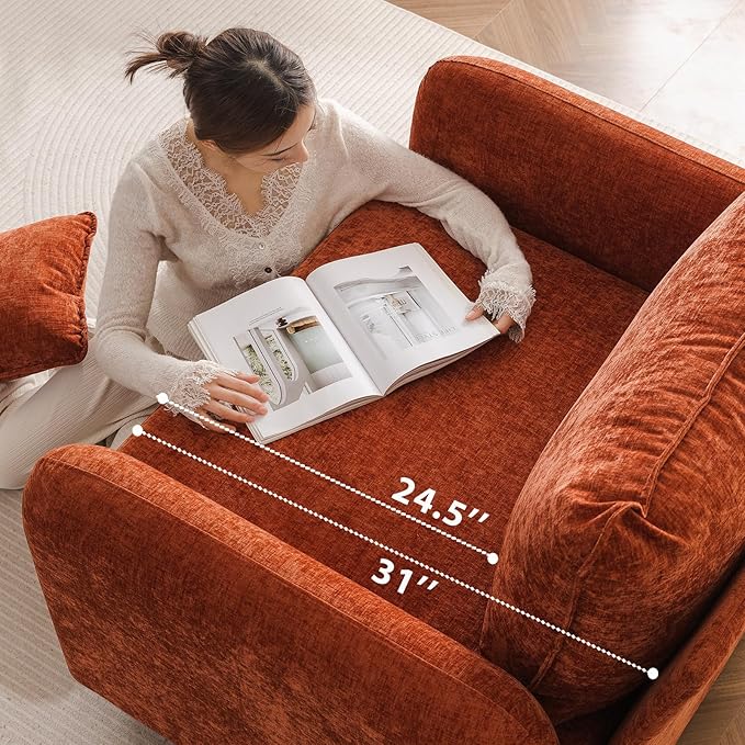 Oversized Accent Chair with Ottoman,All Seats Storage,Comfy Armchair,24.5'' Deep Seat,Upholstered Living Room Chairs,Reading Chair,Lounge Chair for Bedroom,Office,Chenille,Orange