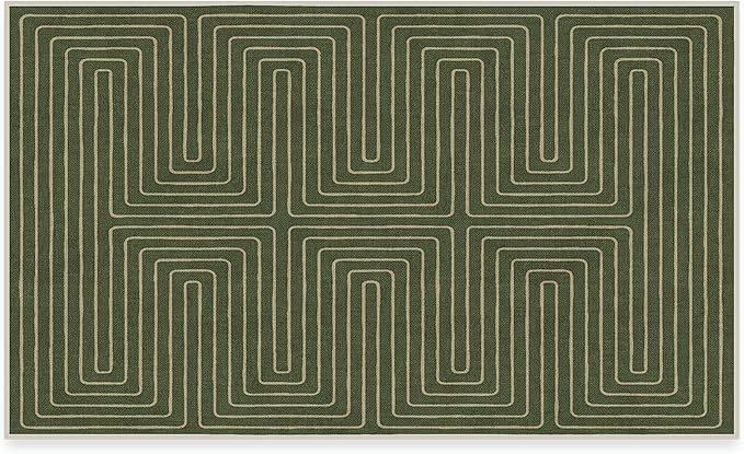 RUGGABLE x Jonathan Adler Machine Washable Modern Area Rug – Labyrinth Fern Green 3x5, Stain-Resistant, Non-Slip – Small Rugs for Living Room, Bedroom, Hallway, Entryway & Office–with Cushioned Pad