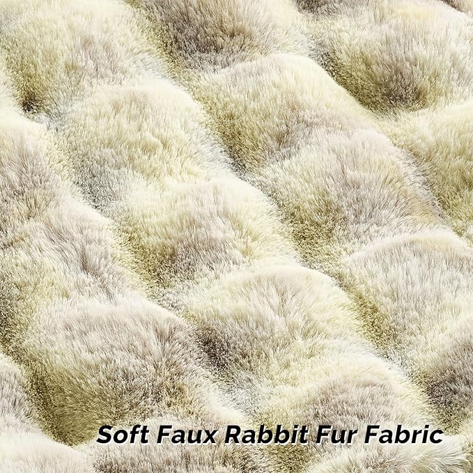 FUTEI Green White Decorative Throw Pillow Covers 22x22 Inch Set of 2,Soft Fuzzy Faux Rabbit Fur Cushion Covers with Raised Texture,Neutral Boho Home Decor for Couch Bed Living Room