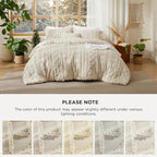 Bedsure Tufted Boho Comforter Set Oversized King - Beige Boho Bed Set, GentleSoft™ 3 Pieces Farmhouse Shabby Chic Embroidery Bedding, Gifts for Woman, Soft Jacquard Comforter for All Seasons