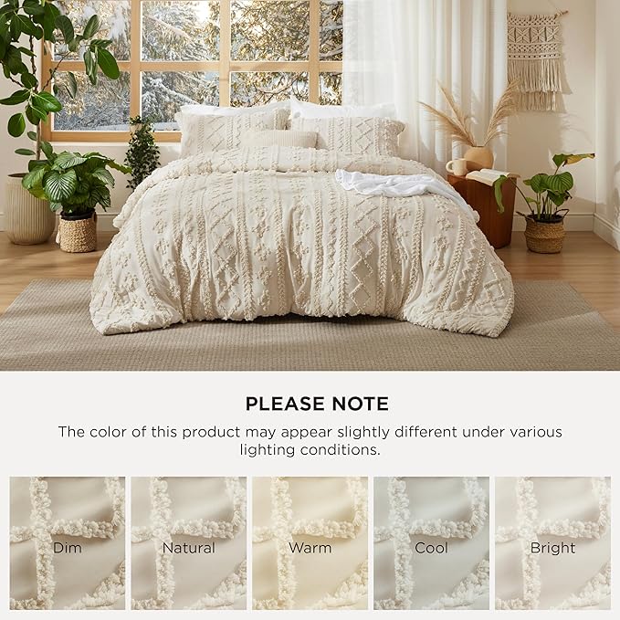 Bedsure Tufted Boho Comforter Set Full Size - Beige Boho Bed Set, GentleSoft™ 3 Pieces Farmhouse Shabby Chic Embroidery Bedding, Gifts for Woman, Soft Jacquard Full Comforter for All Seasons
