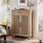 Tribesigns Shoe Cabinet, 5-Tier Shoe Storage Cabinet with Louvered Doors and Drawer, Freestanding Wooden Shoe Rack Organizer with Adjustable Shelves for Entryway, Hallway, Natural