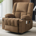 Swivel Rocker Chair with Heat and Massage, 270° Power Recliner Chairs for Adults, USB and Type-C Ports, Oversized Recliner Single Sofa, Electric Glider Chair(Brown)