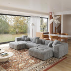 JACH 144.1 Inch U-Shaped Modular Sofa, Mid Century Modern Deep Seat Sectional Couch, 3-Seater Sofas with Chaise Ottomans for Living Room, Cozy Sofas for Apartment, Living Room (Linen Fabric, Grey)