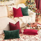 decorUhome Christmas Green Chenille Throw Pillow Covers 18x18 Set of 2 Thick Textured Slubby Couch Pillow Covers Farmhouse Accent Modern Neutral Decorative Pillow Cases for Bed Sofa Living Room