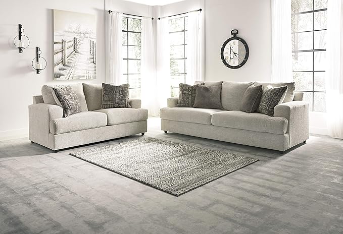 Signature Design by Ashley Soletren Contemporary Chenille Loveseat with 2 Accent Pillows, Off-White