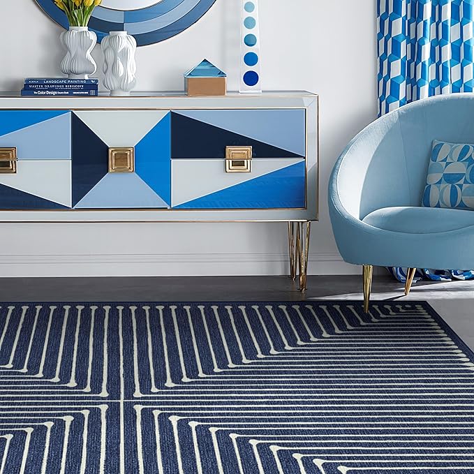 RUGGABLE x Jonathan Adler Machine Washable Modern Area Rug – Inkdrop Lapis Blue 6x9, Stain-Resistant, Non-Slip – Medium Rugs for Living Room, Bedroom, Hallway, Entryway & Office–with Standard Pad