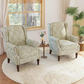 Lumibee Wingback Accent Chair, 2 Set High Back Floral Armchairs in Fabric,Comfy Upholstered Reading Single Sofa Chairs with Solid Wood Legs for Living Room,Bedroom,Office-White