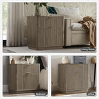 T4TREAM 23'' Fluted Nightstand Set of 2 with Charging Station, Large 2 Drawer Side Table, Modern End Table with Storage, Mid Century Bedside Table for Bedroom, Living Room, Curved Profile, Grey Alder