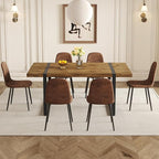 7 Piece Dining Table Set，Dinner Table Set for 6，71'' Dark Wood Kitchen Table and Suede Nap Fabic Chairs Set of 6，6 Chair Dining Table Set for Kitchen Dining Room