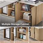 Tribesigns 74.8 Inch Executive Desk, Large Office Desk with Cabinet, L Shaped Computer Desk with Shelves and CPU Storage, Modern Home Office Desks Business Furniture Workstation Set, White and Wood