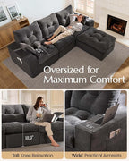 High Back Boneless Couch, Loveseat Cloud Couch with Versatile 2-Pack Pillow Blankets, Corduroy Modular Sectional Sofa, No Assemble Sectional Couches for Living Room, Dark Grey