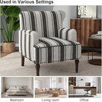 Accent Chair, Mid Century Modern Comfy Armchair for Living Room, Linen Fabric Single Sofa Lounge for Reading Bedroom Apartment Waiting Room with Wood Legs (Black Stripe, Set of 1)