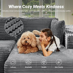 108" Boneless Couch, Cloud Couch Modular Sectional Sofa with Deeper Seat, L-Shaped Sofa with 4 Storage Pockets, Comfy Corduroy Couches for Living Room (Right Facing Chaise, Grey)