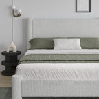 Queen Size Bed Frame, Boucle Upholstered Platform Bed with Headboard and Footboard, Soft Rounded Corners, No Box Spring Required, Easy Assembly, White