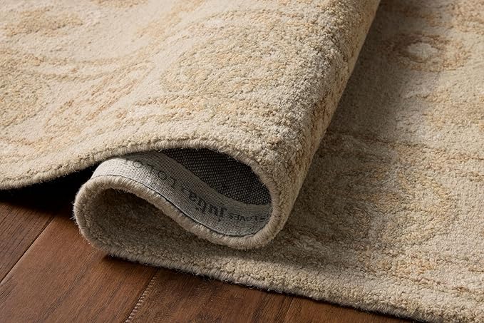 Loloi Chris Loves Julia Dorothea Collection DRT-03 Dove/Natural 11'-6" x 15' Area Rug Wool Neutral Floral Living Room Bedroom Carpet