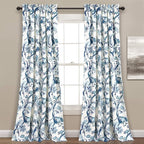 Lush Decor Dolores Light Filtering Window Panels, Pair, 52" W x 108" L, Blue - Floral Curtains for Bedroom - Vintage Curtains - Coquette Room Decor