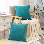 GAWAMAY Decorative Square Throw Pillow Covers 22"x22" Inch Set of 2, Super Soft Chenille Pillows Farmhouse Fall Pillowcase for Living Room Bedroom Sofa Couch Cushion Cover Teal 55x55cm (No Insert)