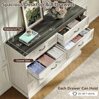 Farmhouse Dresser and Nightstand Sets, 4Pcs Bedroom Furniture Set, Nightstand Set of 2 & 55" Wide 8 Drawer and 44" Tall 5 Drawer Dresser with Large Drawers & Bar Handles, White