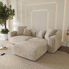 WJShome Cloud Couch Modular Sectional Sofa,102inch L Shaped Sofa with Ottoman,Beige 3 Seater Corduroy Couch,Convertible Sectional Sofa for Living Room,Cushion Covers Removable& Washable