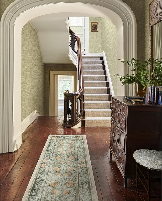 RUGGABLE x Morris & Co Washable Area Rug– Pimpernel Vintage Green 2x3, Stain-Resistant, Non-Slip – Small Machine Washable Rugs for Living Room, Bedroom, Hallway, Entryway & Bathroom–with Standard Pad