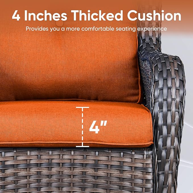 8-Piece Outdoor Patio Cushion Set - Fade & Water Resistant with Removable Olefin Cover, 22x24x4 Inch Memory Foam Cushions for Wicker Sectional Sofa – Orange/Buckle