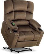 MCombo Oversized Dual Motor Power Lift Recliner Chair Sofa with Massage and Heat for Big Elderly People, Infinite Position, USB Ports, Fabric R7677 (Brown, Medium-Oversize)