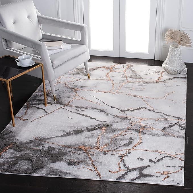 SAFAVIEH Craft Collection 2'7" x 5' Grey/Orange CFT877P Modern Abstract Non-Shedding Entryway Living Room Foyer Bedroom Kitchen Accent Rug