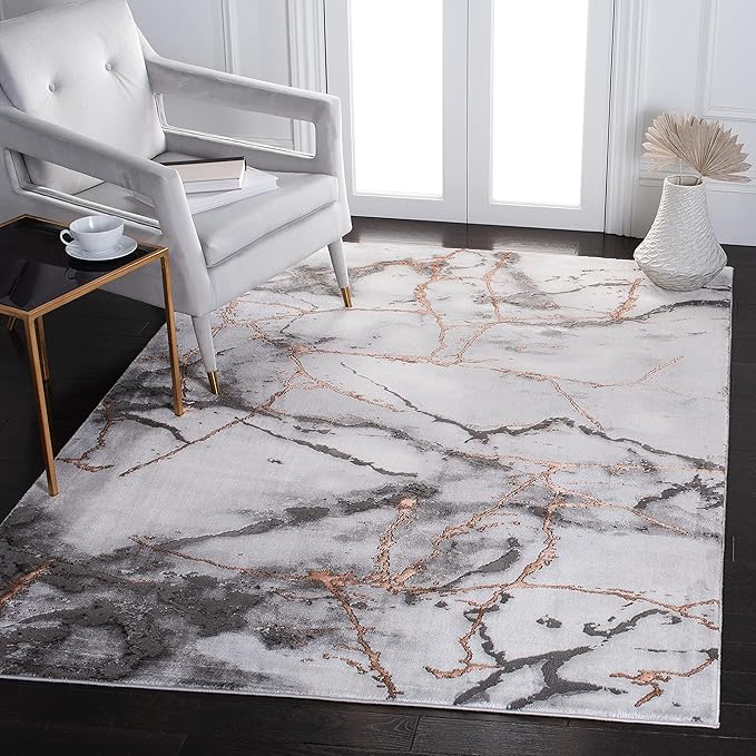 SAFAVIEH Craft Collection 5'3" x 7'6" Grey/Orange CFT877P Modern Abstract Non-Shedding Living Room Dining Bedroom Area Rug